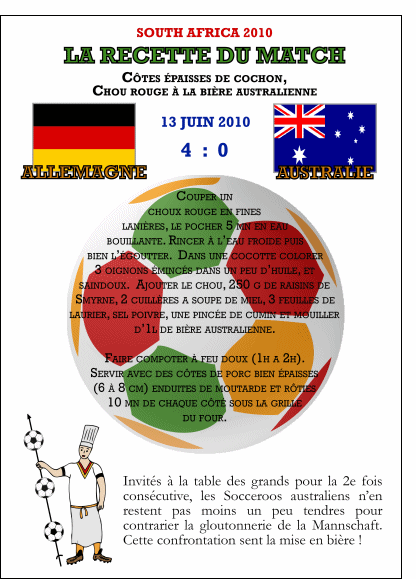 La recette du match Allemagne Australie